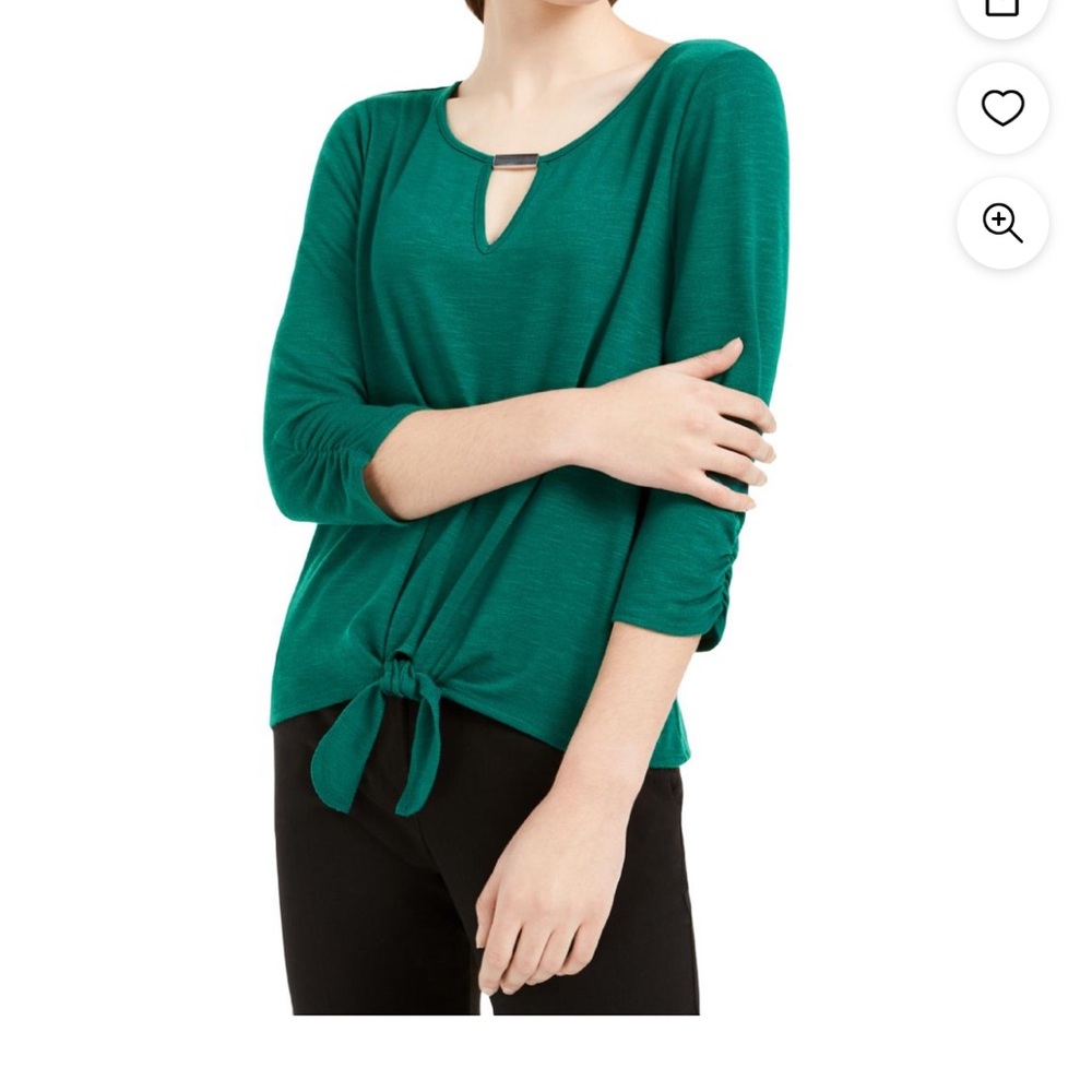 BCX women juniors keyhole tie front pullover top green size s